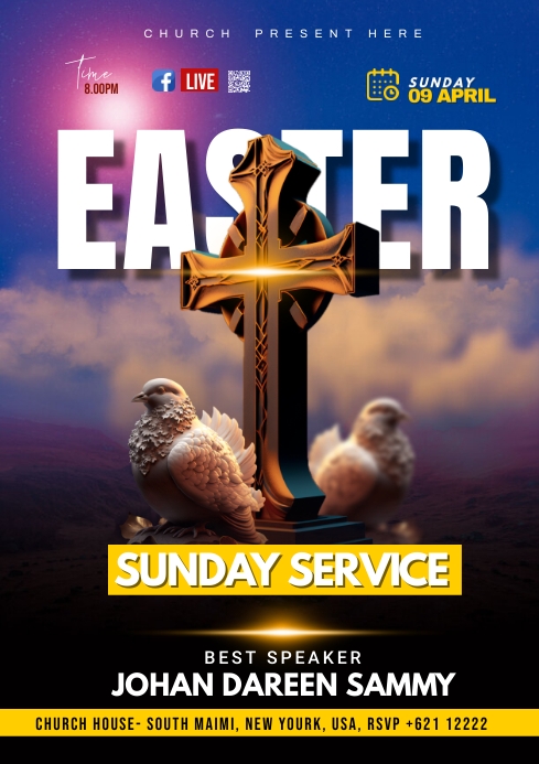 Spring Sunday Service Flyer Easter Sunday Service flyer Template | PosterMyWall