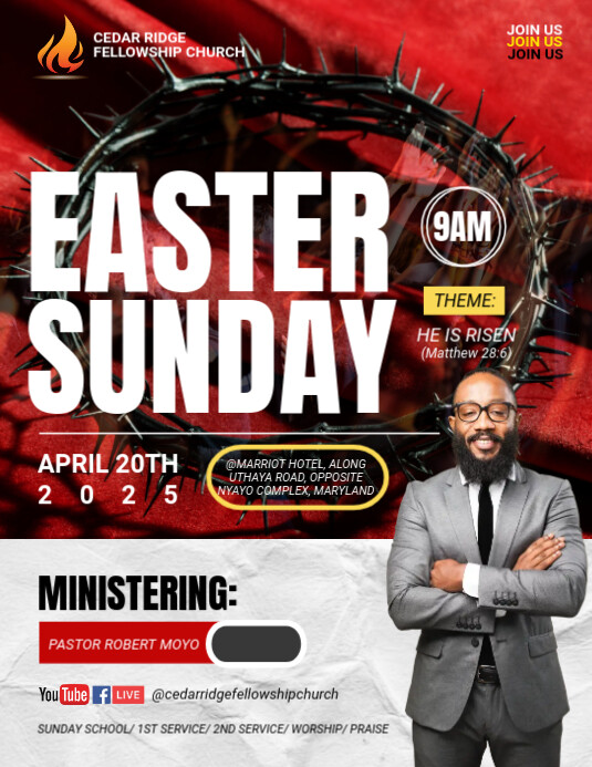 Easter Sunday service poster Folheto (US Letter) template