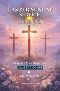 Red Easter Sunday Service Poster Template