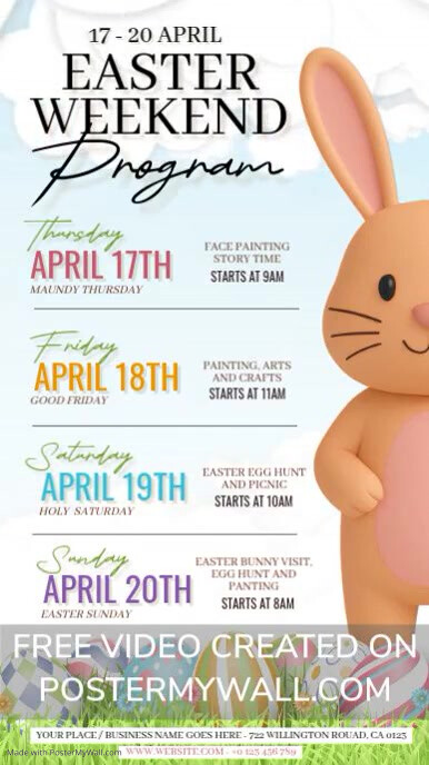 Copy of easter weekend events schedule ad design template | PosterMyWall