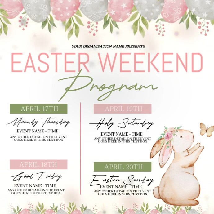 Easter Weekend Programme Design easter weekend events schedule ad design template | PosterMyWall