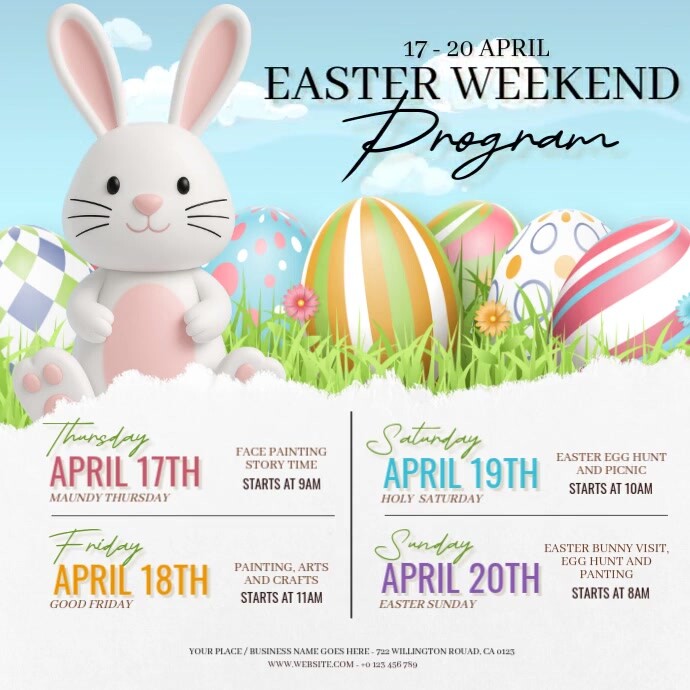 Easter Weekend Programme Design easter weekend events schedule ad design template | PosterMyWall