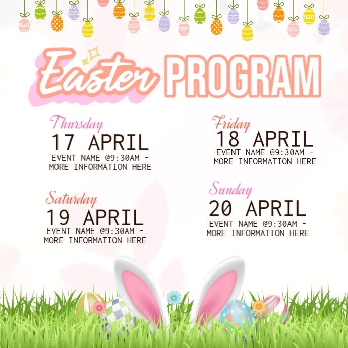Easter Weekend Programme Design easter weekend events schedule ad design template | PosterMyWall
