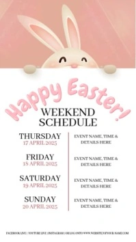 easter weekend events schedule ad design template เรื่องราวบน Instagram
