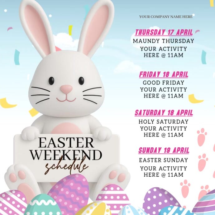 Easter Weekend Programme Design easter weekend events schedule ad design template, | PosterMyWall