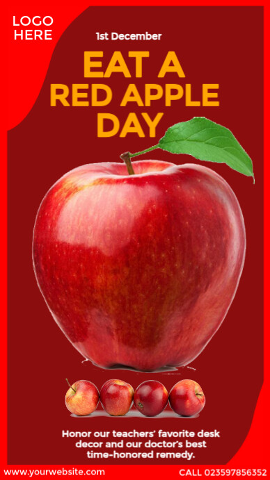 Red Apple Rant Layout Eat a Red Apple Day Design Template | PosterMyWall