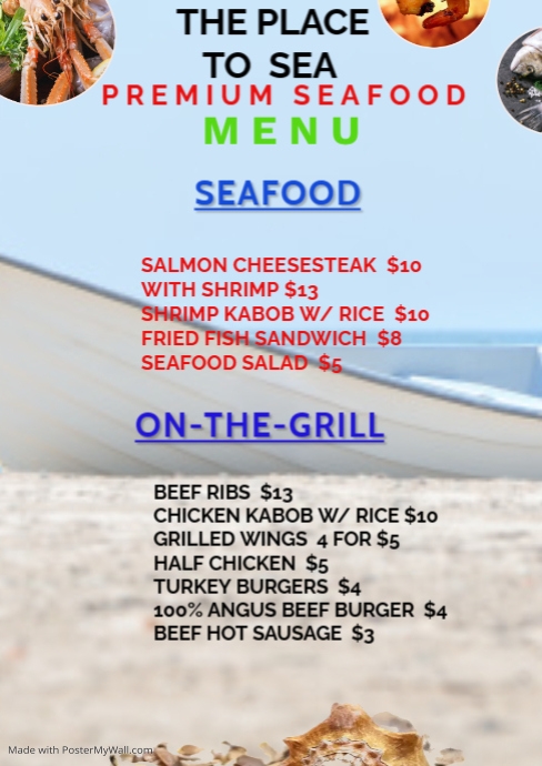 Copy of Ocean Background Seafood Menu Design | PosterMyWall
