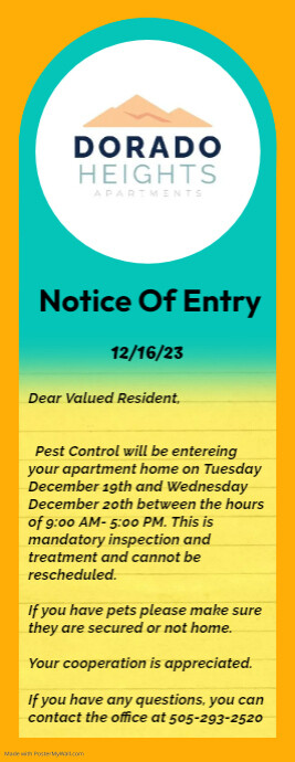 Notice of Entry- Pest Control | PosterMyWall