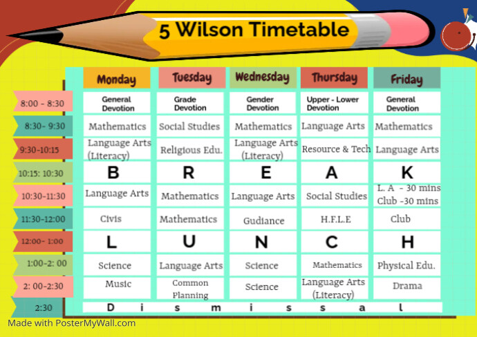 Copy of Grade 6 Timetable | PosterMyWall