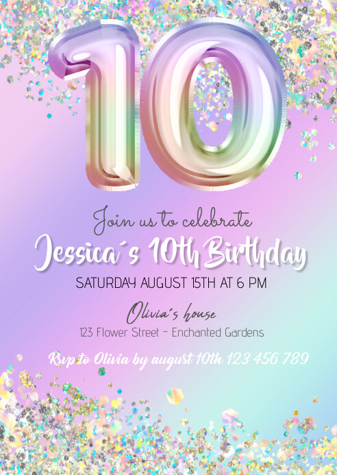 Editable 10th Birthday Invitation Template A6