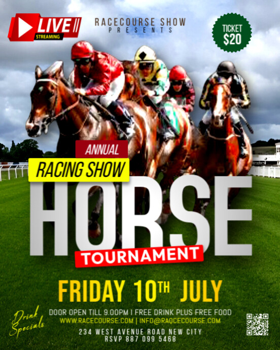 Editable 3d Horse racing show derby day event live invitation poster ...