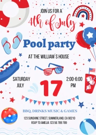 Editable 4th july Pool Party Invitation A6 template