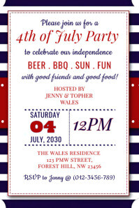 Editable 4th of July BBQ Party Invitation Flyer – Red, White & Blue Design Poster template