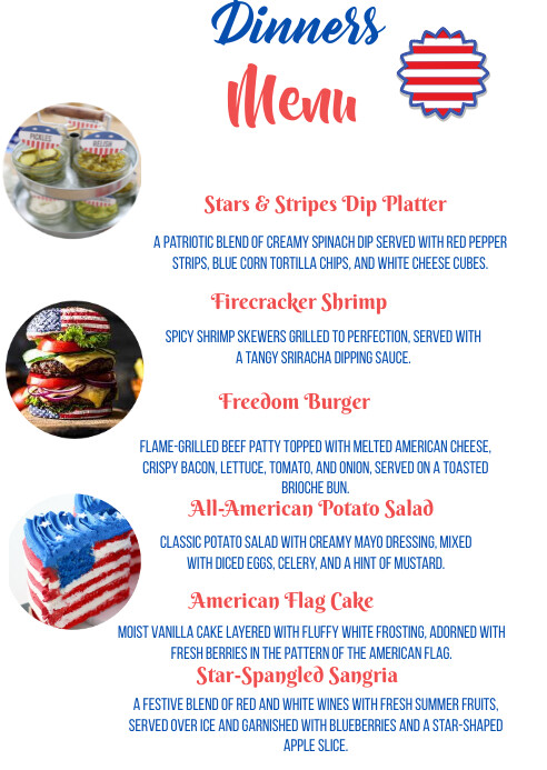 EDITABLE 4th of July Party Menu Card Template A6