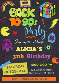 Editable 90s Birthday Invitation A6 template