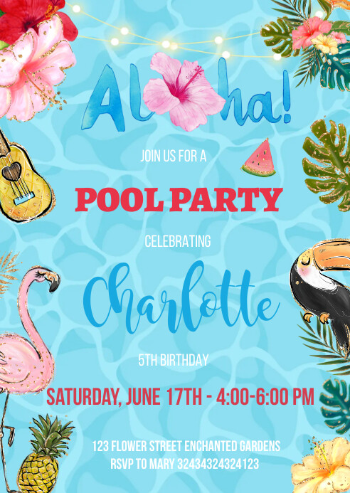Editable Aloha pool party invitation Template | PosterMyWall