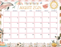 EDITABLE August 2024 Calendar ใบปลิว (US Letter) template