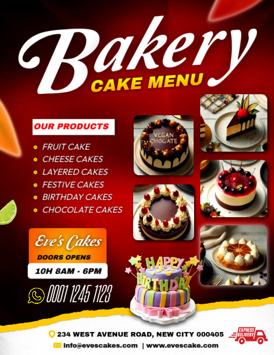 Editable Bakery Cake menu template | PosterMyWall