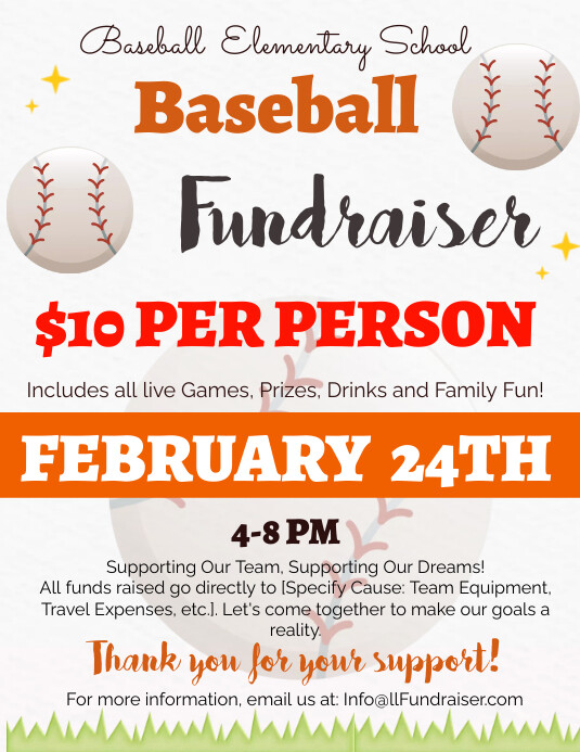 EDITABLE Baseball Fundraiser Flyer Template, Рекламная листовка (US Letter)