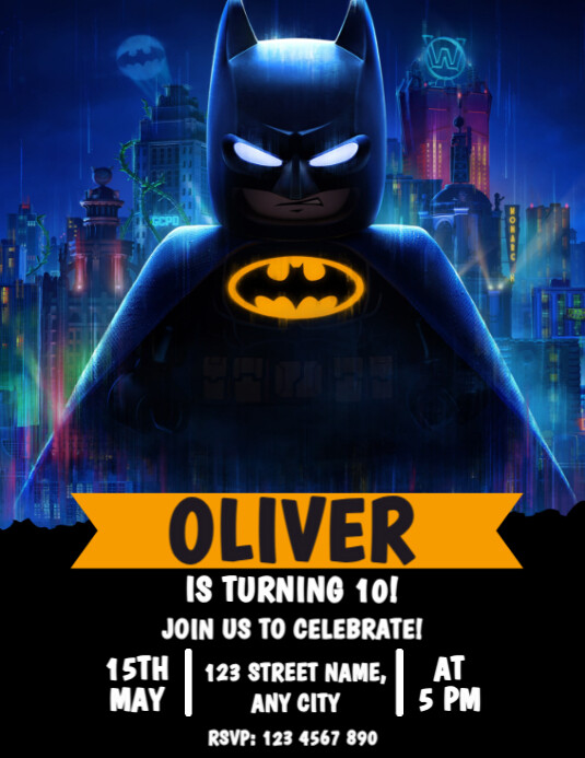 Editable Batman Lego Birthday Invitaiton Template | PosterMyWall