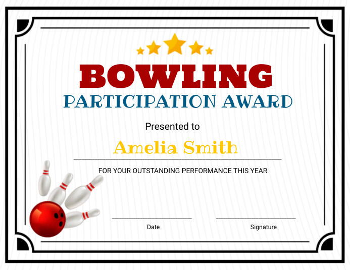 Sertifikat Penghargaan Bowling Yang Dapat Diedit Templat | PosterMyWall