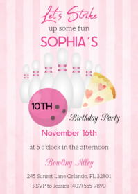 Editable Bowling Birthday Invitation A6 template
