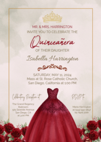 Editable Burgundy Quinceañera Invitation, Editable Quinceañera Invitation A6 template