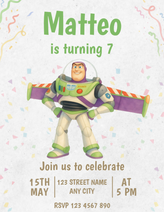 Editable Buzz Lightyear Birthday Invitation Template | PosterMyWall