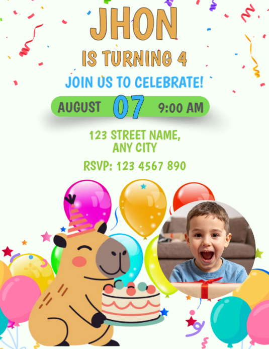 Editable capybara birthday invitation Template | PosterMyWall