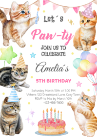 Editable cat birthday invitation A6 template
