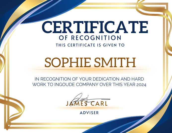 Editable certificate of recognition (Us Lette template