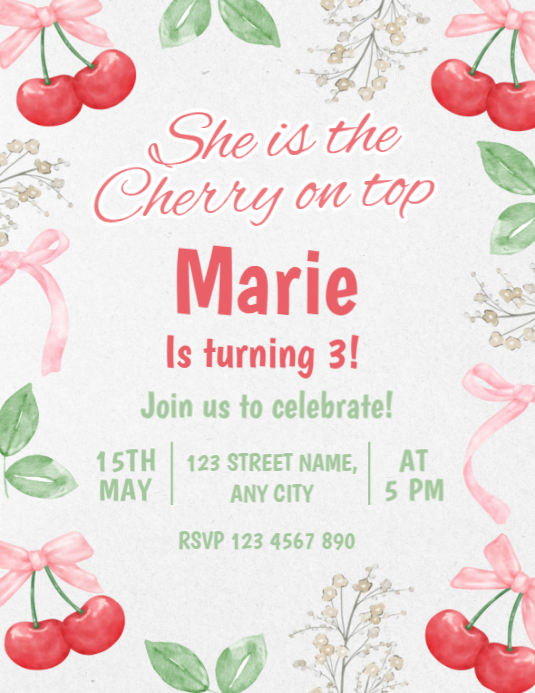 Editable Cherry on Top Birthday Invitation Template | PosterMyWall