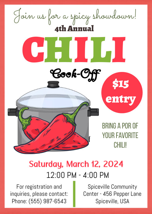 Editable Chili Cook Off Flyer Template | PosterMyWall