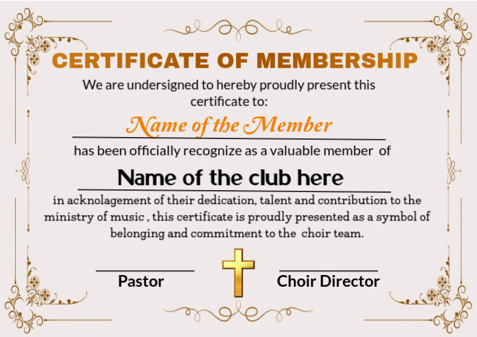 Editable Choir Membership Certificate Template – Printable Music Certificate A4