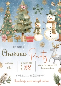 Editable Christmas Party Invitation, Holiday Dinner Party Invite A6 template