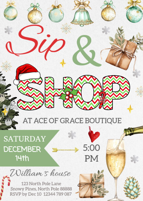 EDITABLE Christmas Sip & Shop Flyer A6 template