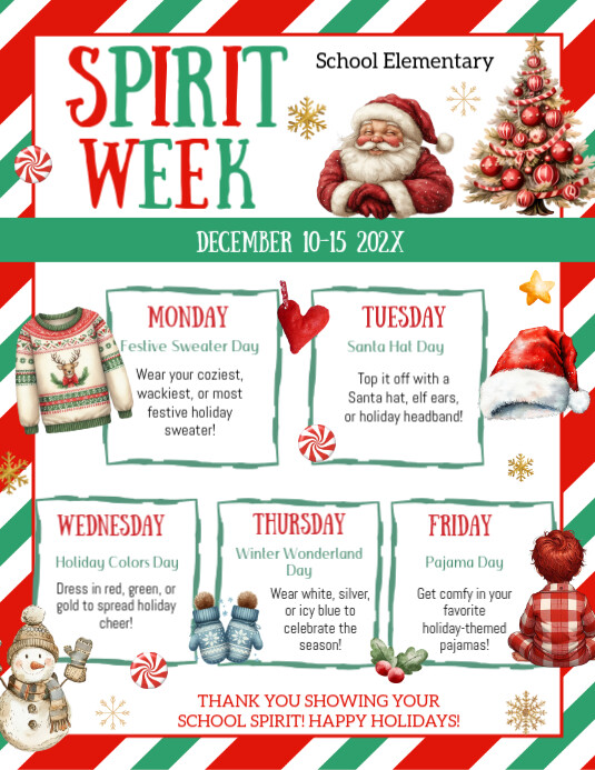 Editable Christmas Spirit Week Itinerary Flyer Template PosterMyWall