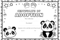 Editable coloring Panda Adoption Certificate Etiket template