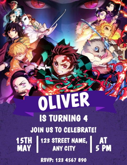 Editable Demon Slayer Birthday Invitation Template PosterMyWall