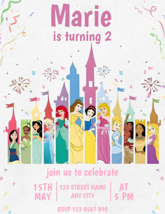 Editable Disney Princess Birthday Party Flyer Template | PosterMyWall