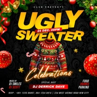 editable DIY Christmas Ugly Sweater holiday party invitation flyer template for Instagram