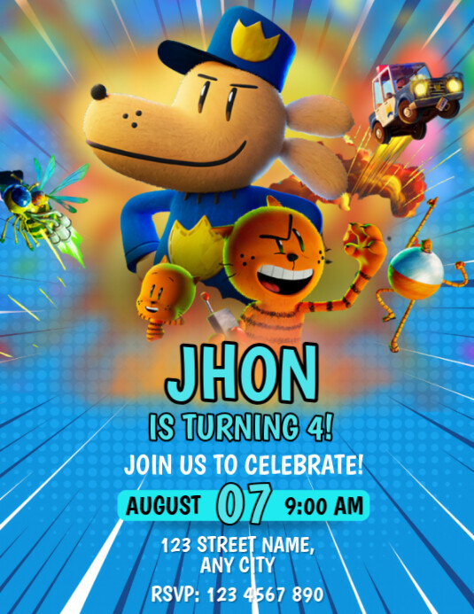 Editable Dog Man Birthday Invitation Template | PosterMyWall