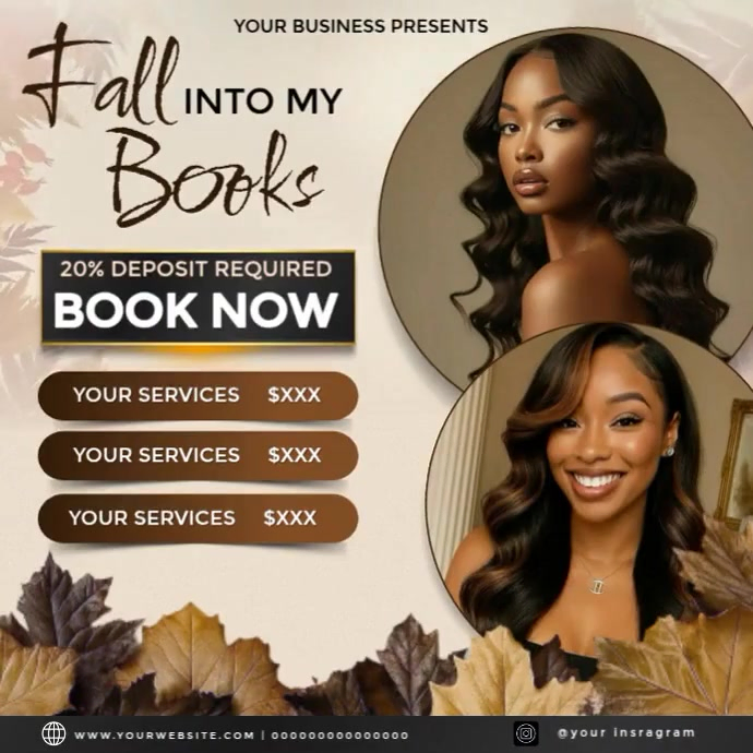 Editable Fall Appointment Booking Flyer | Customizable Hair Stylist & Salon Promotion Template Instagram Post
