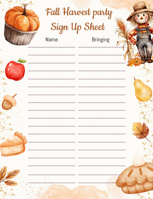 Fall Sign Up Copy of Editable Fall/Harvest Party/Volunteer Sign up Sheet | PosterMyWall
