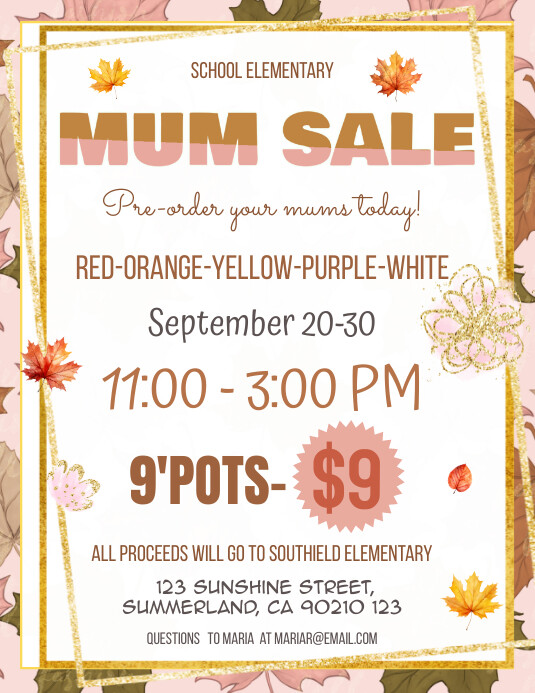 Editable Fall Mum Sale Flyer Template, Ulotka (US Letter)