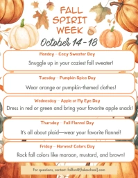 EDITABLE Fall Spirit Week Flyer ใบปลิว (US Letter) template