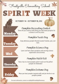 Editable Fall Spirit Week Flyer Itinerary A6 template