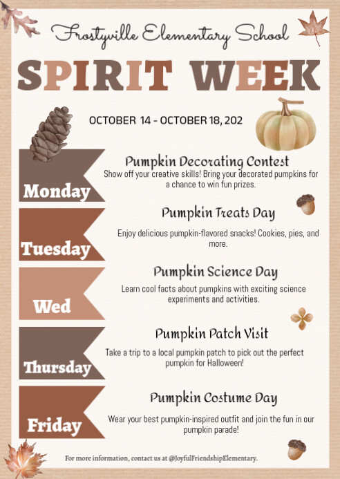 Editable Fall Spirit Week Flyer Itinerary A6 template