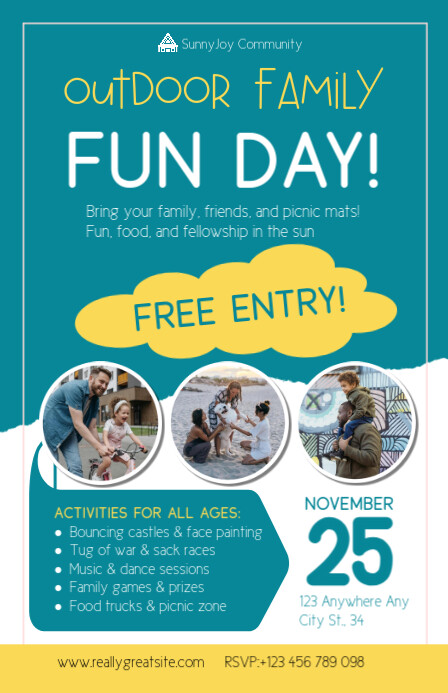 Editable Family Fun Day Event Poster Template Tabloid (Таблоид)