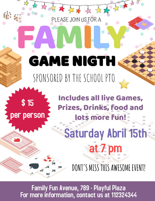 EDITABLE Family Game Night Flyer, Template PosterMyWall